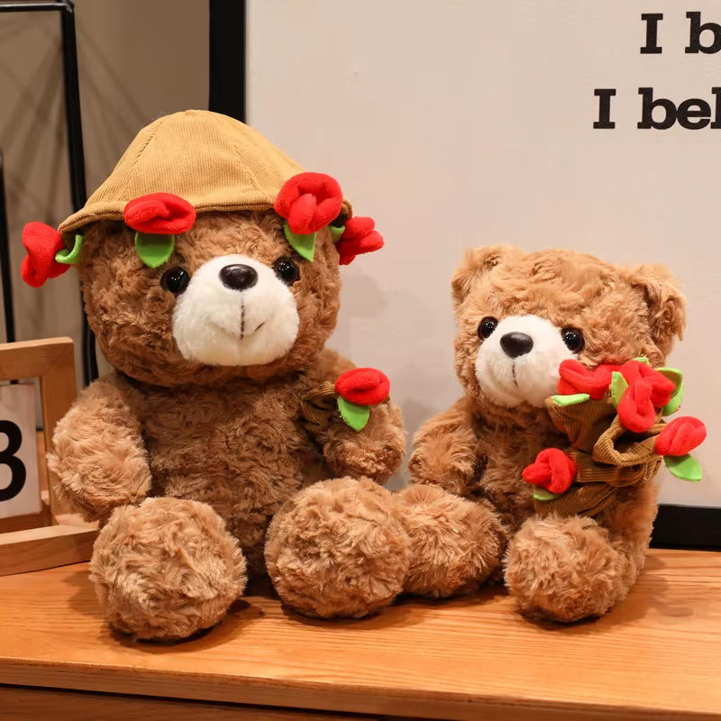 15/25Cm Sitting Cartoon Bear Plush Toy Stuffed Valentine'S Day Rose Animal Say Love Holding Red Heart Girlfriend Gift