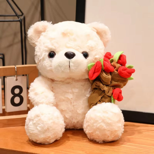 15/25Cm Sitting Cartoon Bear Plush Toy Stuffed Valentine'S Day Rose Animal Say Love Holding Red Heart Girlfriend Gift